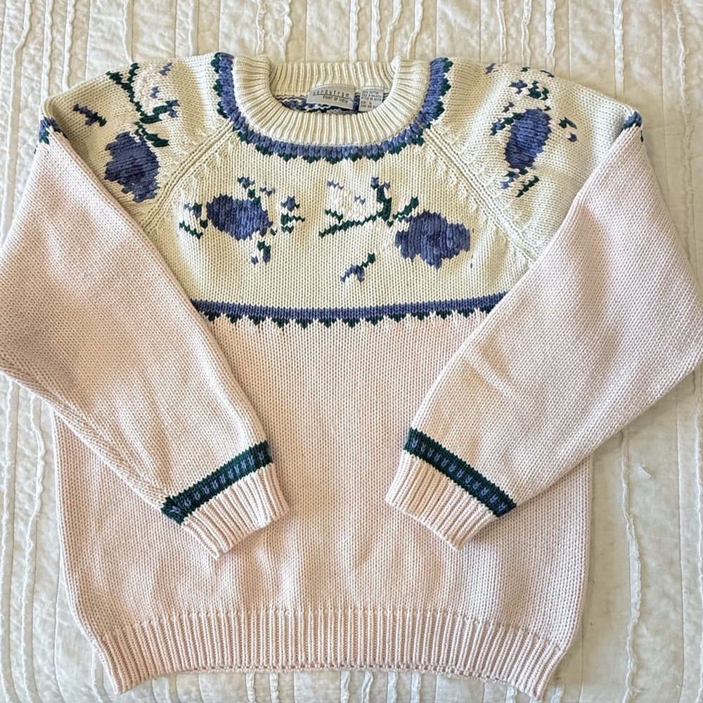 VTG Nordstrom‎ Chunky Sweater Fair Isle Cottage Twee Snow Woman Large Natural